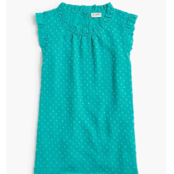 J.Crew Sleeveless Ruffleneck Top in Clip Dot Turquoise Size S - Picture 1 of 4